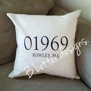 Zip code Throw Pillows 18x18 inches